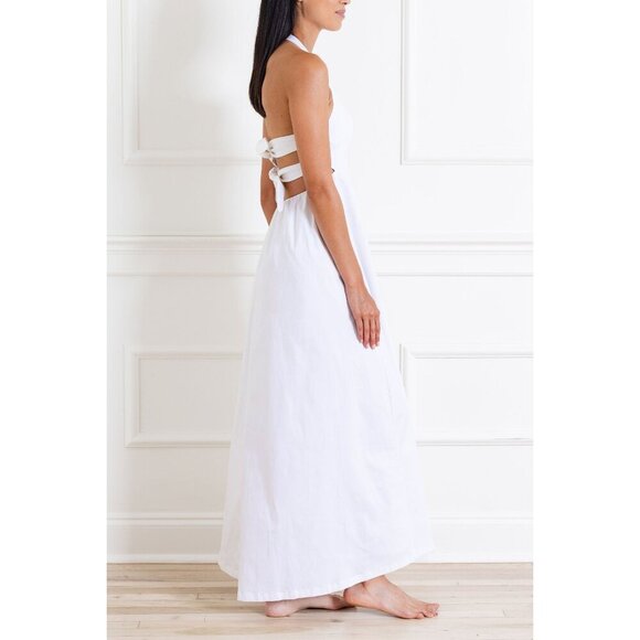 NWT Adriana Degreas Off-White Solid Cotton Long Dress, Size Medium - Picture 4 of 5